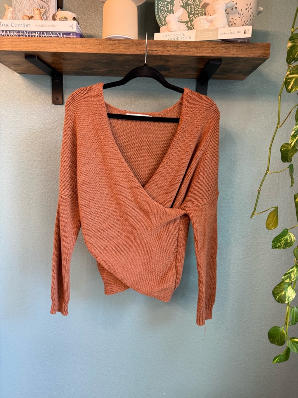ASTR The Label Wrap Sweater XS Rust Cross Front Knit Cozy Fall